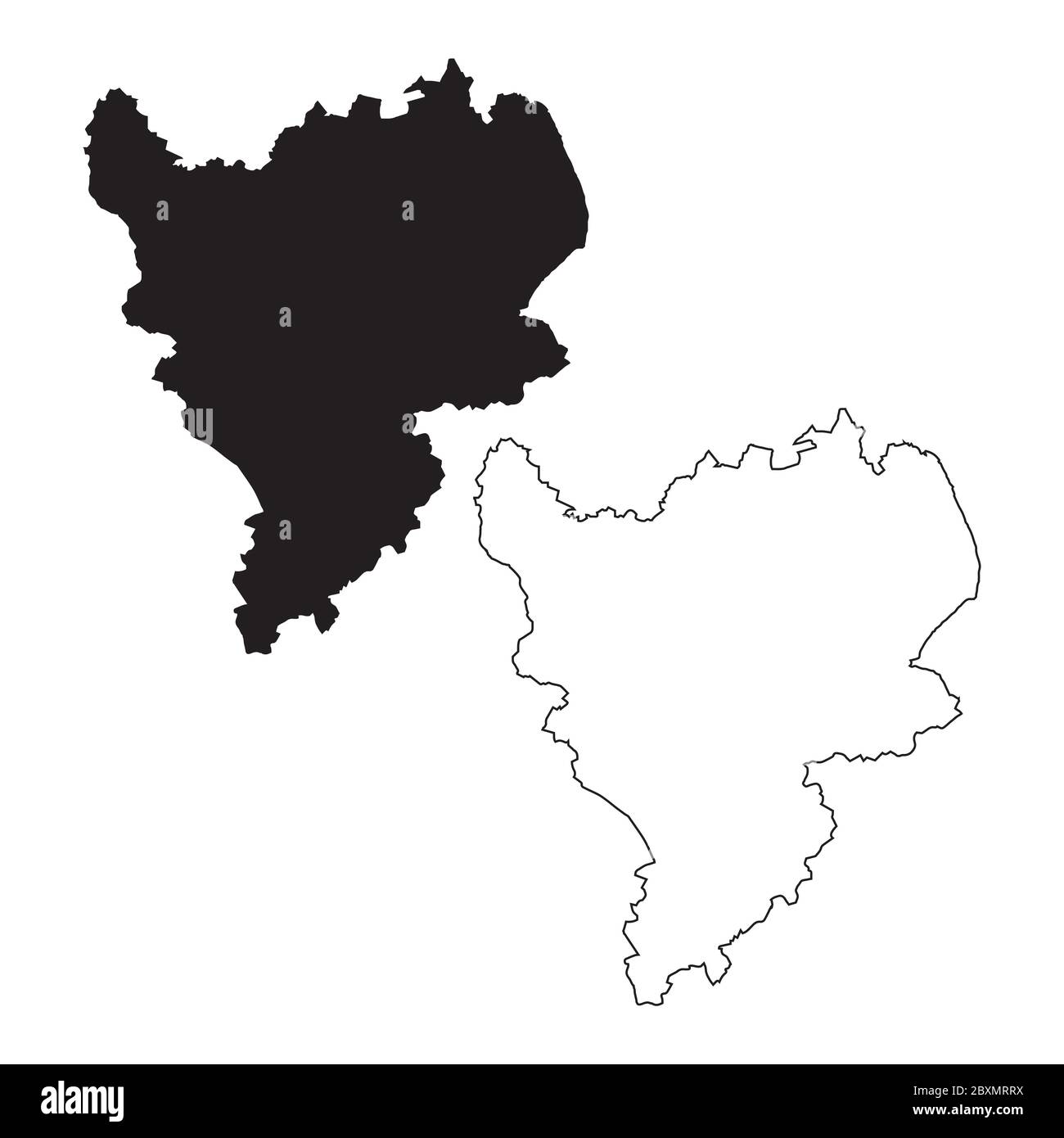 Mappa delle East Midlands Inghilterra. Mappe nere e a profilo. File vettoriale EPS. Illustrazione Vettoriale