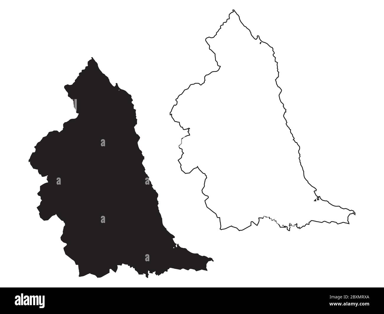 Mappa del Nord-Est dell'Inghilterra. Mappe nere e a profilo. File vettoriale EPS. Illustrazione Vettoriale