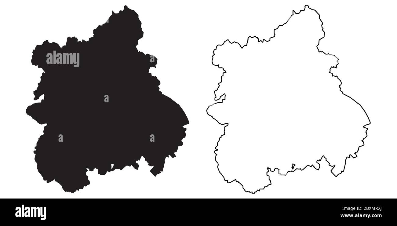 Mappa delle West Midlands Inghilterra. Mappe nere e a profilo. File vettoriale EPS. Illustrazione Vettoriale