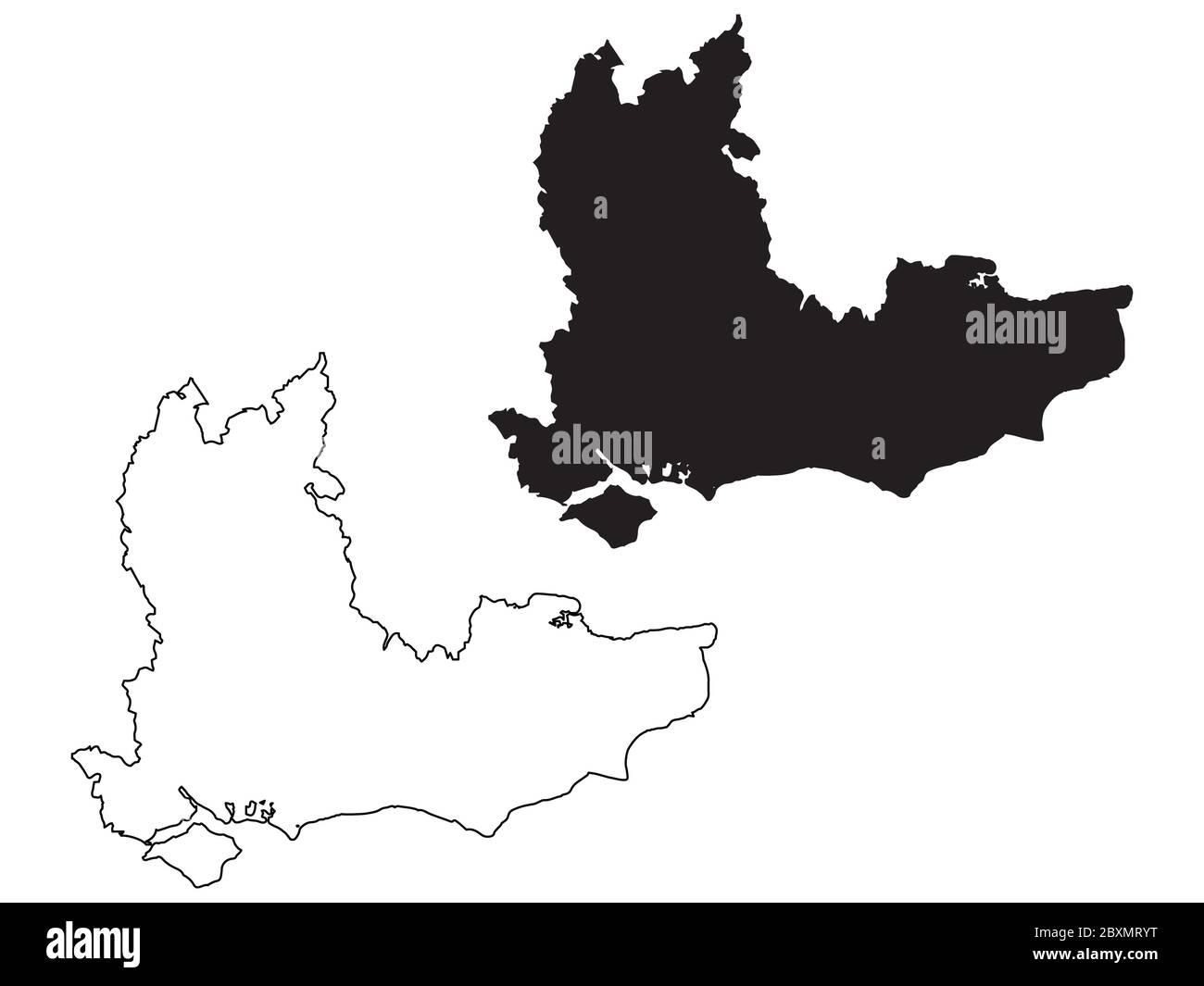 Mappa del Sud-Est dell'Inghilterra. Mappe nere e a profilo. File vettoriale EPS. Illustrazione Vettoriale