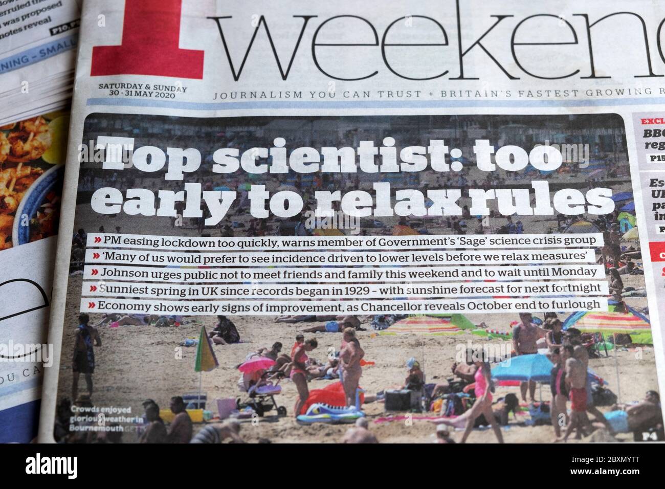 'Top Scientist: Too early to relax rules' Covid 19 Coronavirus corona pandemic on i giornale prima pagina titolo 30 - 31 maggio 2020 Londra Inghilterra UK Foto Stock