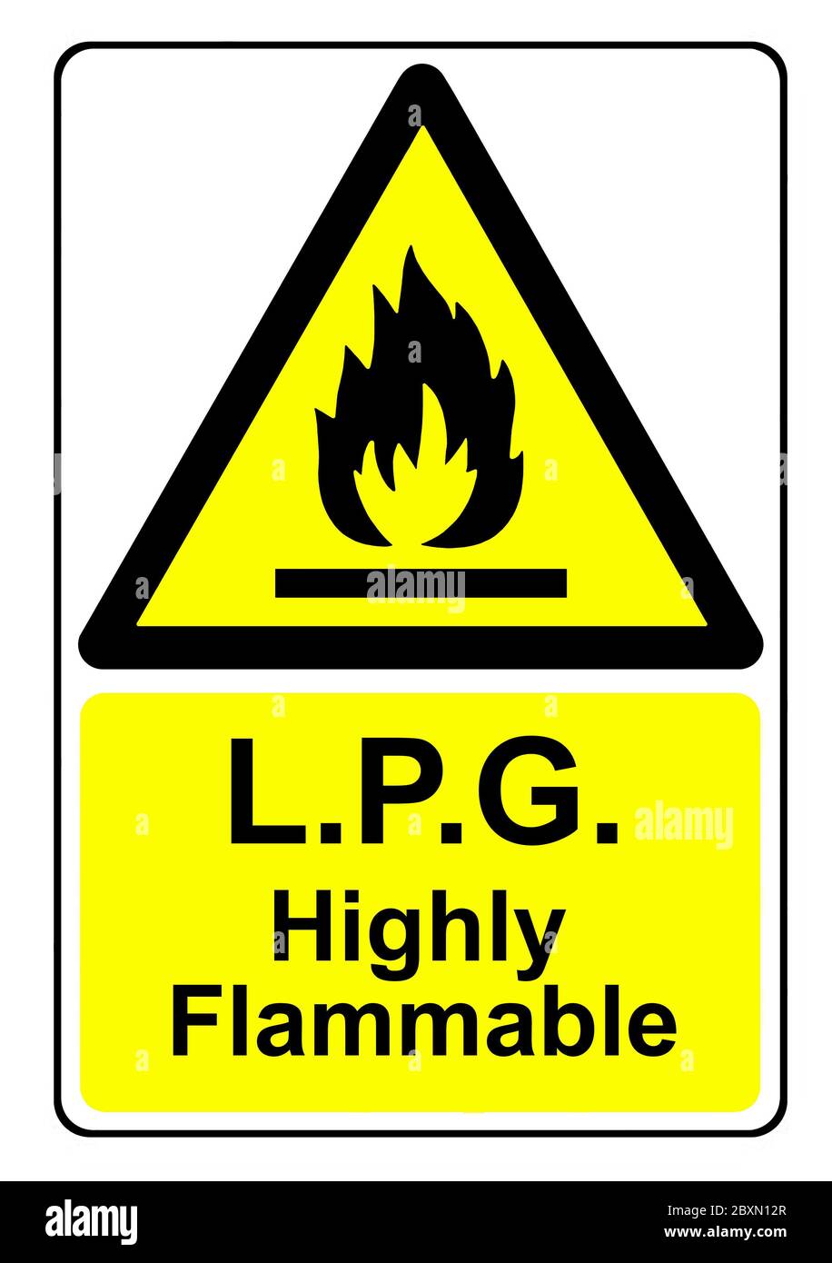 Cartello giallo di avvertenza GPL altamente infiammabile Foto Stock