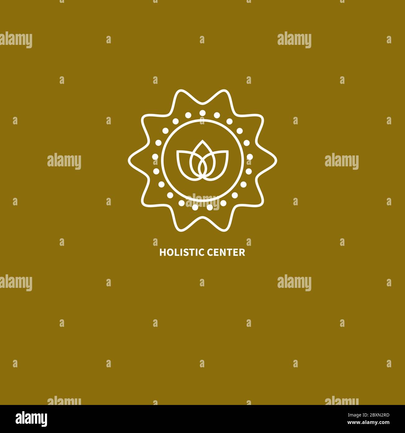 Logo Yoga con Lotus. Icona olistica. Illustrazione vettoriale. Simbolo di salute Illustrazione Vettoriale