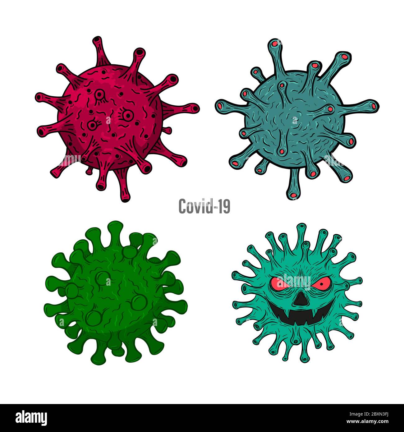 Disegno di caratteri di coronavirus rosso illustrazione vettoriale di colore per anti covid-19. Illustrazione Vettoriale