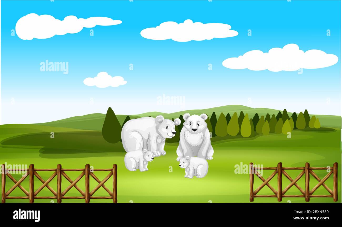 la famiglia dell'orso polare sta giocando in un giardino Illustrazione Vettoriale
