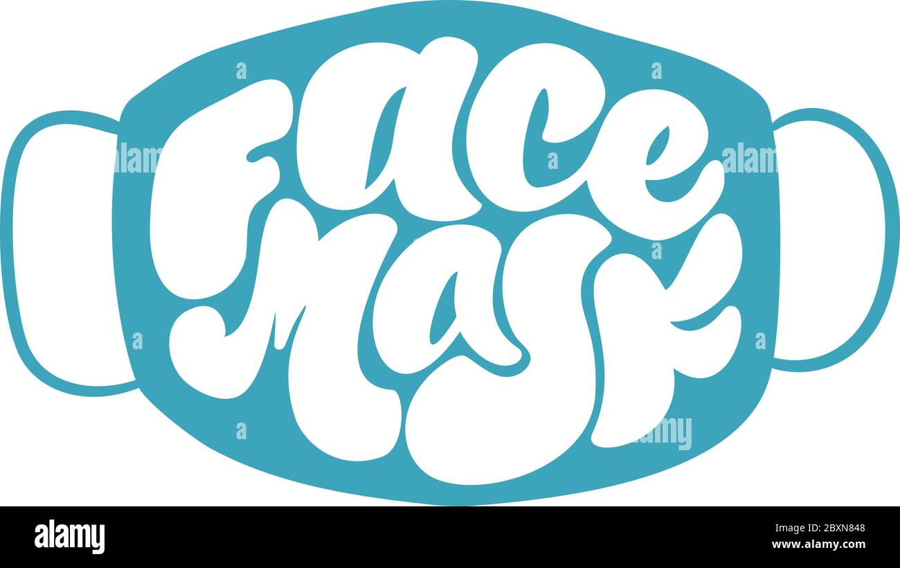 Protezione medica maschera facciale testo vettoriale, maschera respiratoria, maschera facciale di sicurezza, maschera respiratoria dell'ospedale, virus, icona sfondo illustrazione Illustrazione Vettoriale