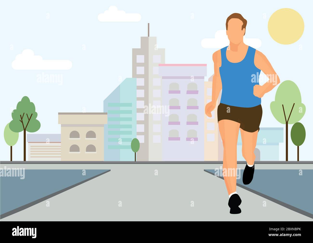 Corsa da solo jogging jogging jogging attività all'aperto allenamento durante la nuova normalità di Covid-19 pandemia di Coronavirus per mantenere fisico sociale distanza Foto Stock