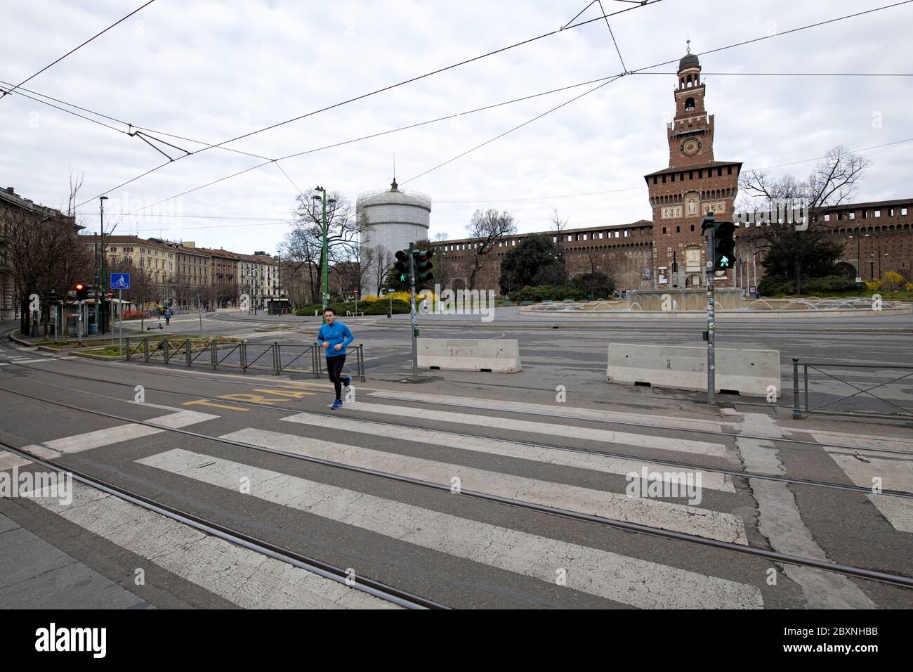 Strade vuote del centro di Milano a causa della pandemia del Covid-19, Foto Stock