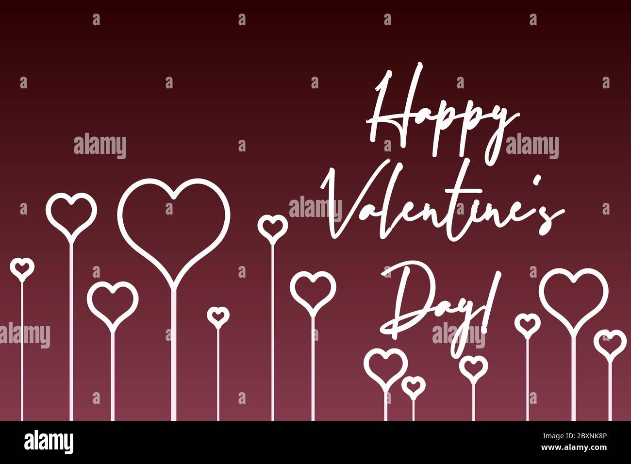 Happy poster di San Valentino con tratti bianchi e cuori per decorazioni su sfondo rosso sfumato. Foto Stock