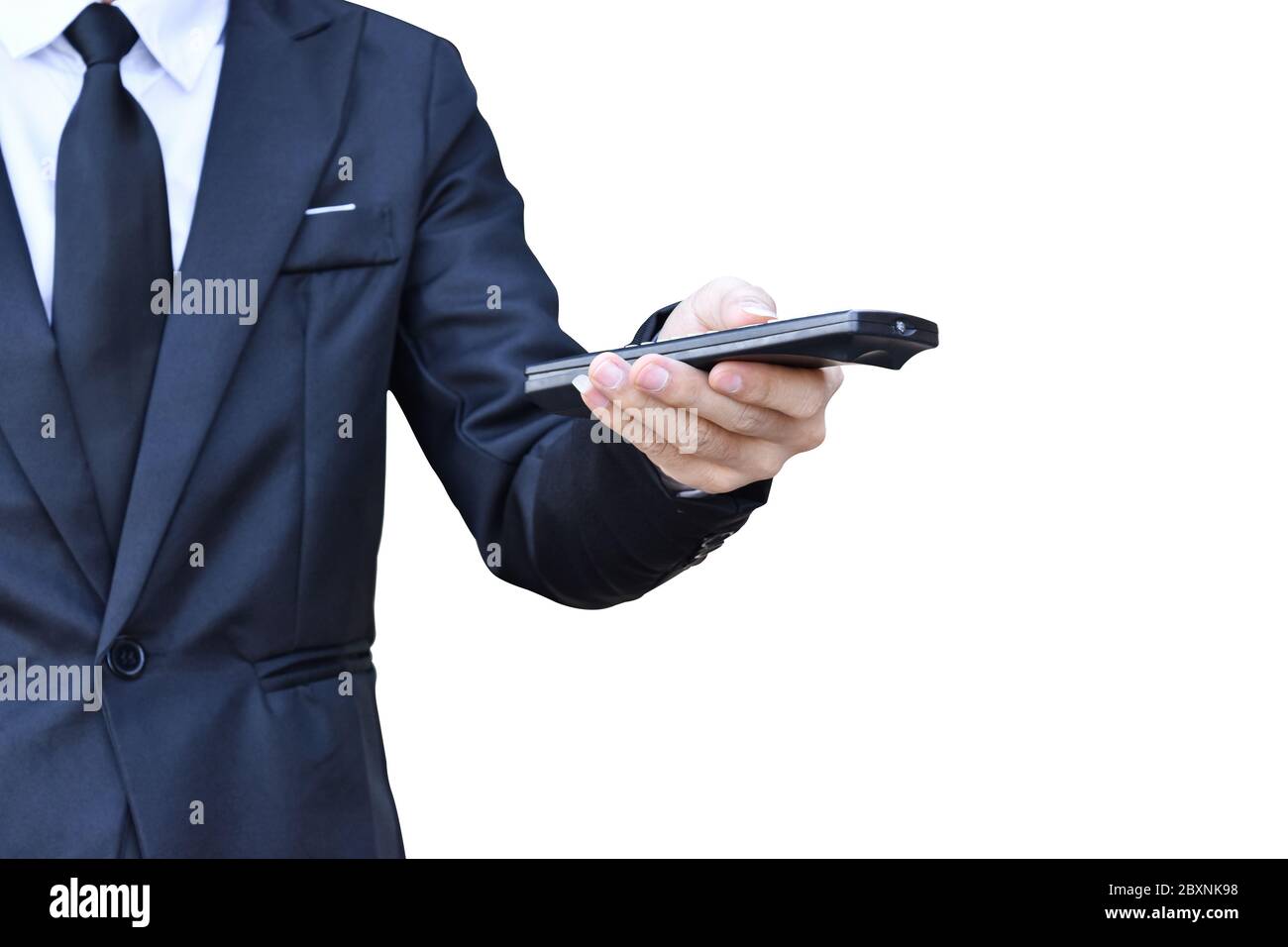 Telecomando nero per uomo d'affari isolato su sfondo bianco. Con tracciato di ritaglio. Foto Stock