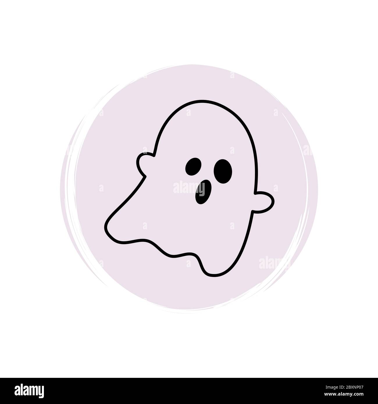 Cute icona halloween logo illustrazione vettoriale sul cerchio con texture pennello per i social media storia evidenziare con fantasma Illustrazione Vettoriale