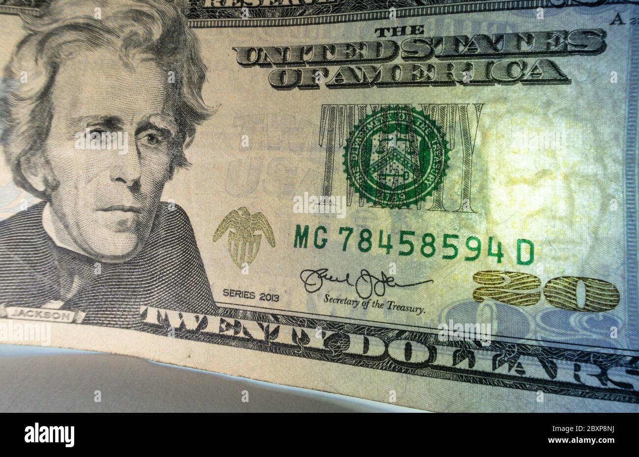 Primo piano di United States Currency,banconota USA Foto Stock