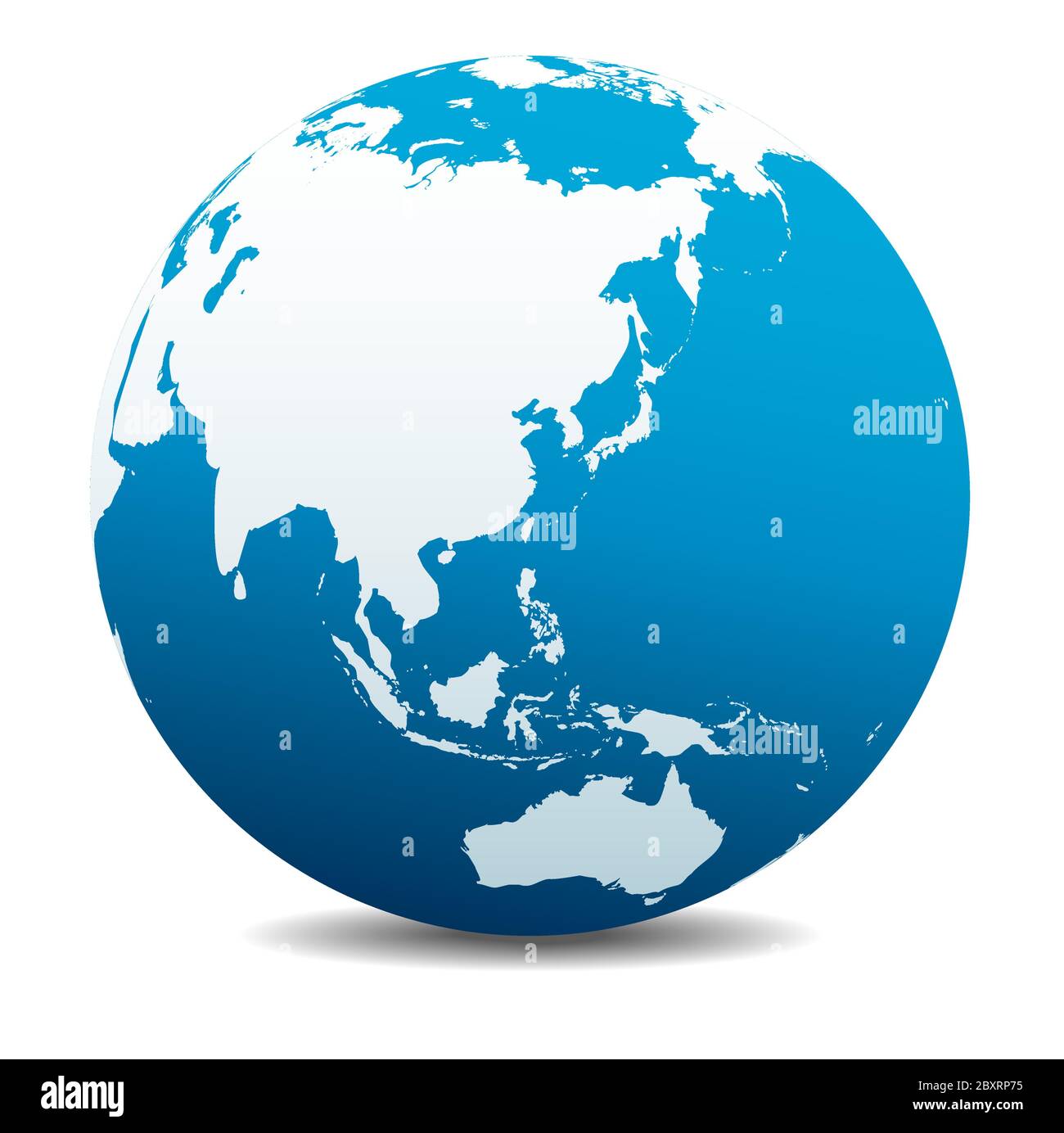 Cina, Giappone, Malesia, Thailandia, Indonesia. Icona Mappa vettoriale del globo mondiale, Terra. Tutti gli elementi si trovano su singoli livelli nel file vettoriale. Illustrazione Vettoriale