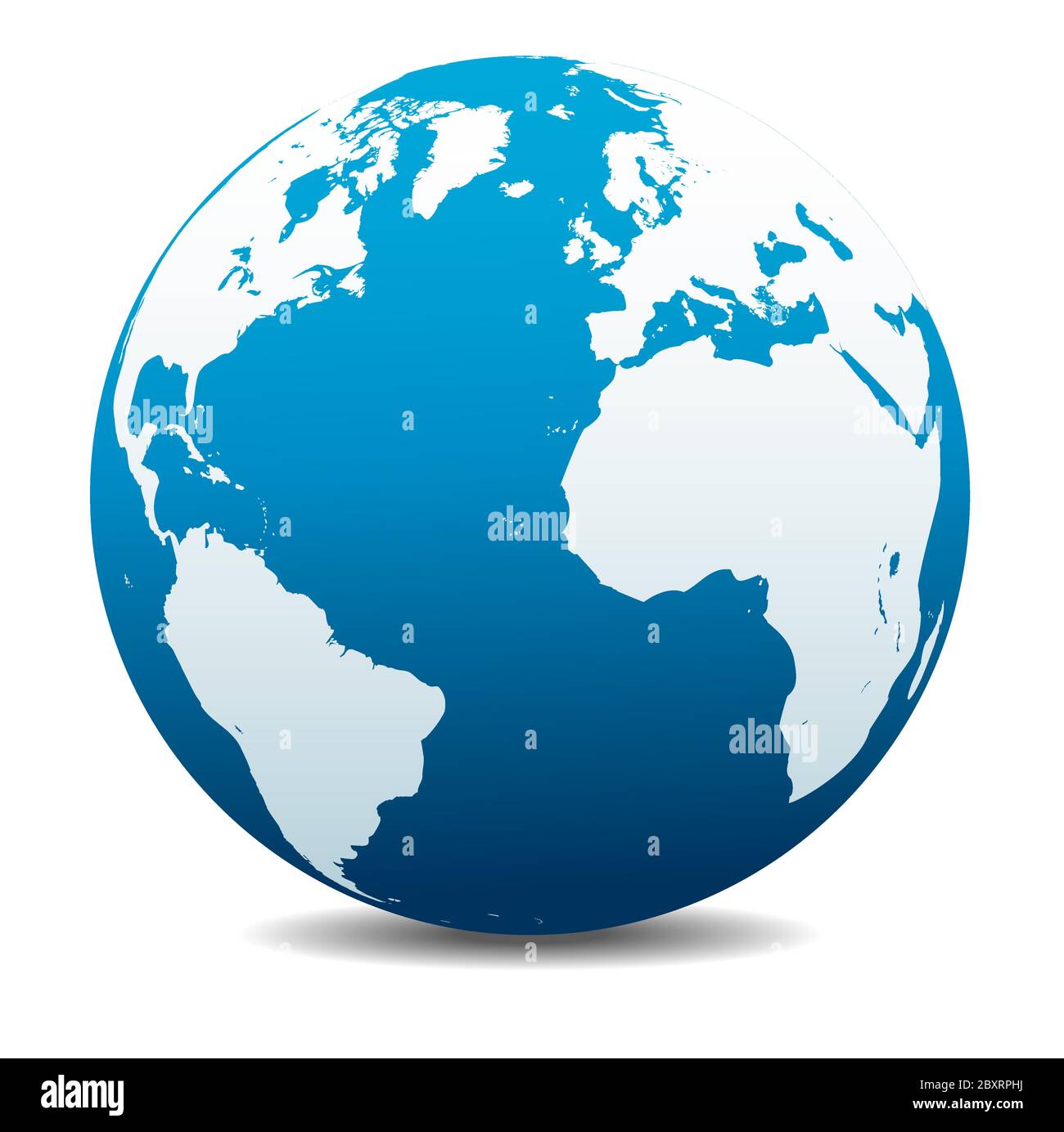 Europa, Nord e Sud America, Africa. Icona Mappa vettoriale del globo mondiale, Terra. Tutti gli elementi si trovano su singoli livelli nel file vettoriale. Illustrazione Vettoriale