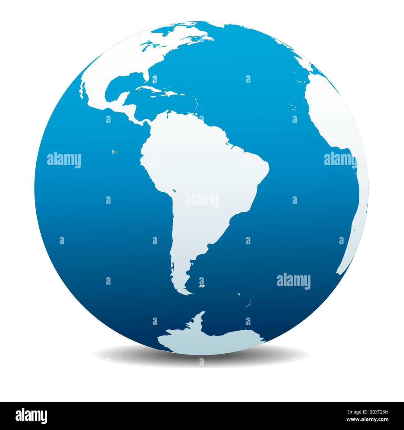 America del Sud, America Latina, icona della mappa vettoriale del globo mondiale, Terra. Tutti gli elementi sono su livelli singoli nel file vettoriale per un facile utilizzo. Illustrazione Vettoriale