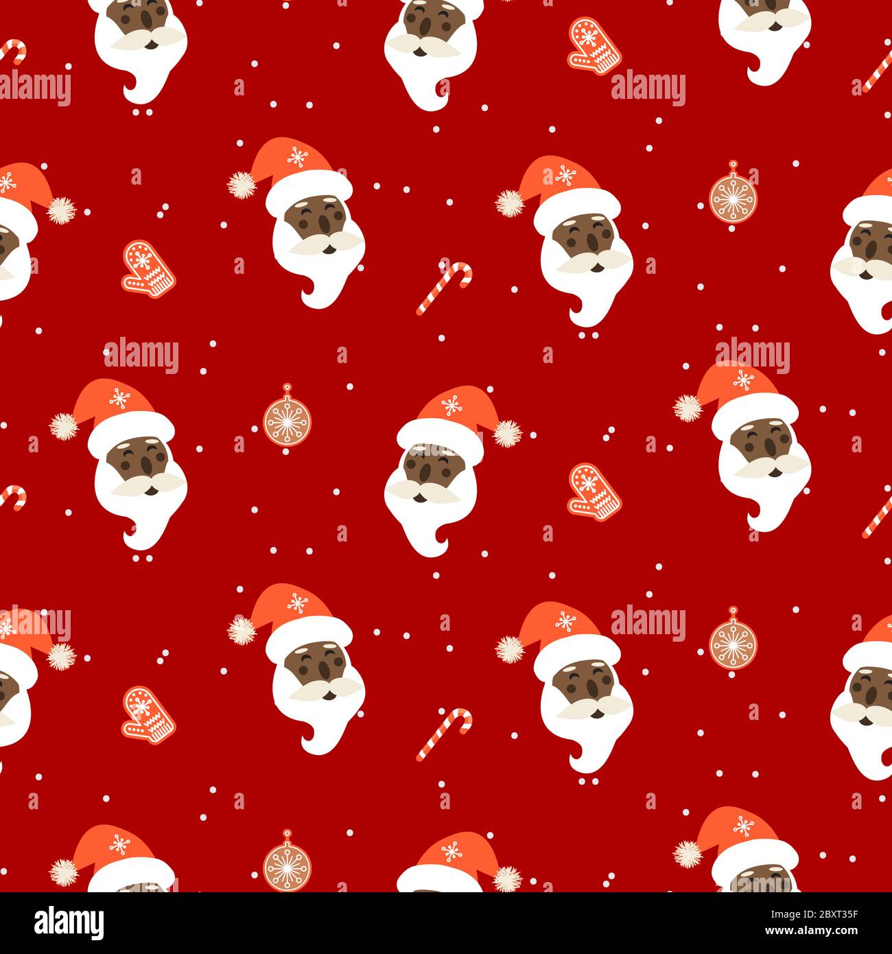 Motivo rosso senza cuciture con santa e decorazioni. Illustrazione Vettoriale