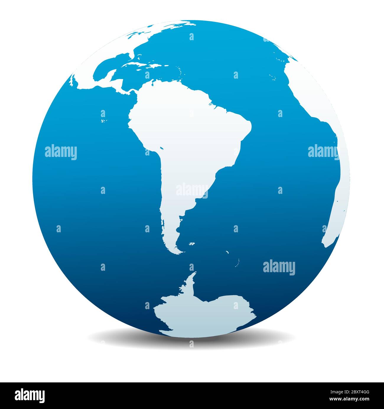 Sud America e Sud Pole Global World Vector Map icona del globo mondiale, Terra. Tutti gli elementi si trovano su singoli livelli nel file vettoriale. Illustrazione Vettoriale