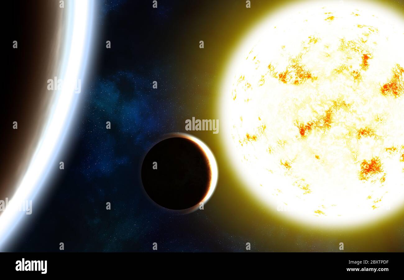 Sistema solare. Sole, pianeti e nebulose Foto Stock