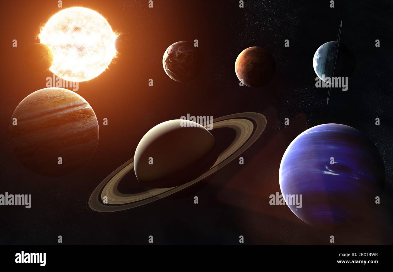 Sistema solare. Tutti i pianeti su un lato del Sole Foto Stock