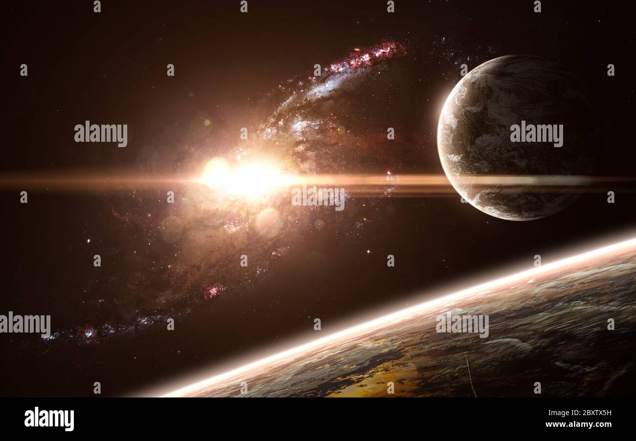 Pianeti, galassia, bellissimo paesaggio spaziale Foto Stock