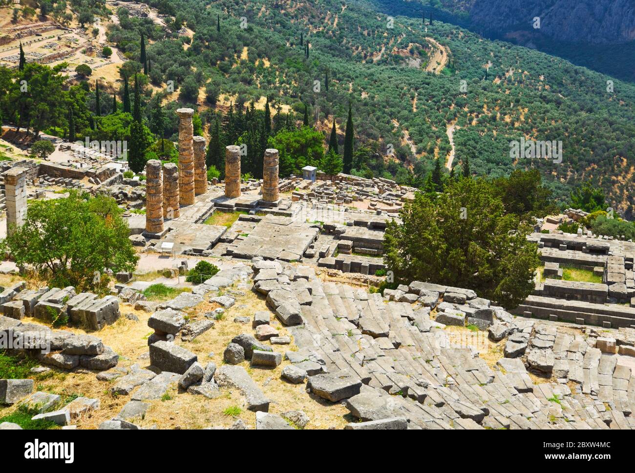 Le rovine della città antica Delphi, Grecia Foto Stock