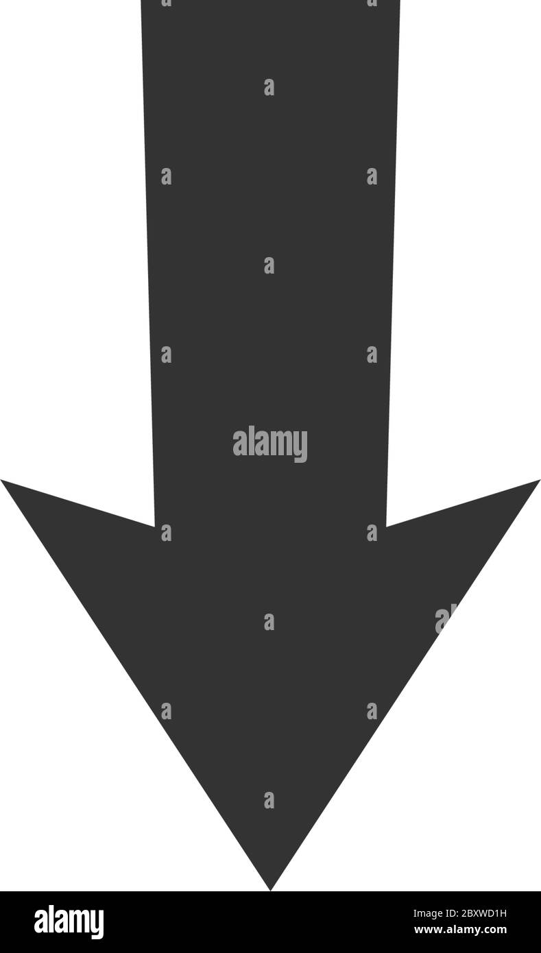 Freccia giù. Icona nera piatta su sfondo bianco Illustrazione Vettoriale