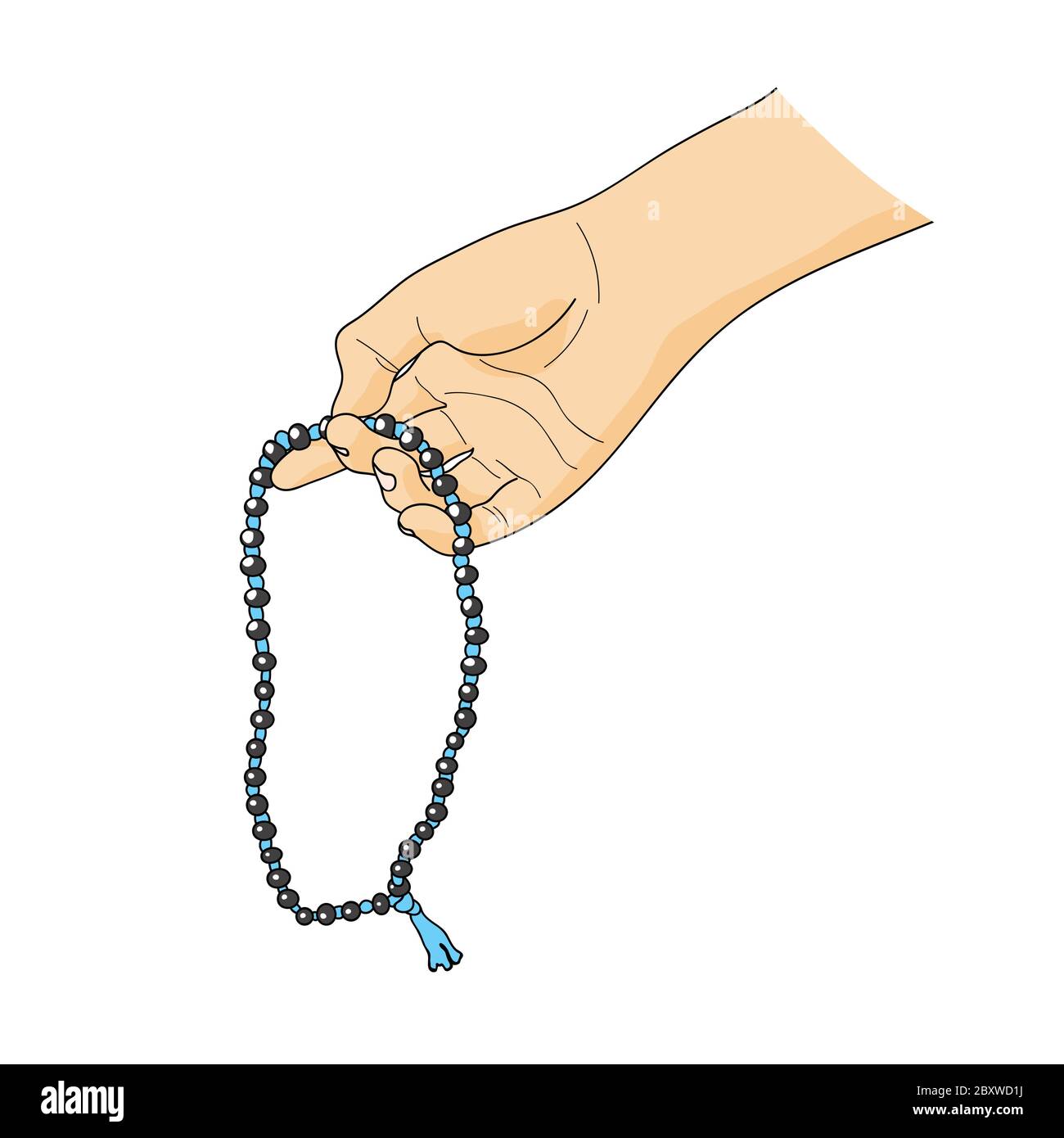 La preghiera perla in una mano. Conteggio in tasbih. Japa Mala meditazione. Vettore. Illustrazione Vettoriale