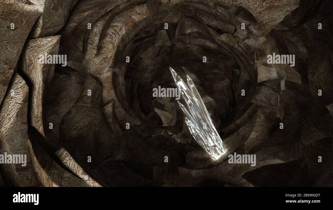 Colonne di cristallo nella grotta scura Foto Stock