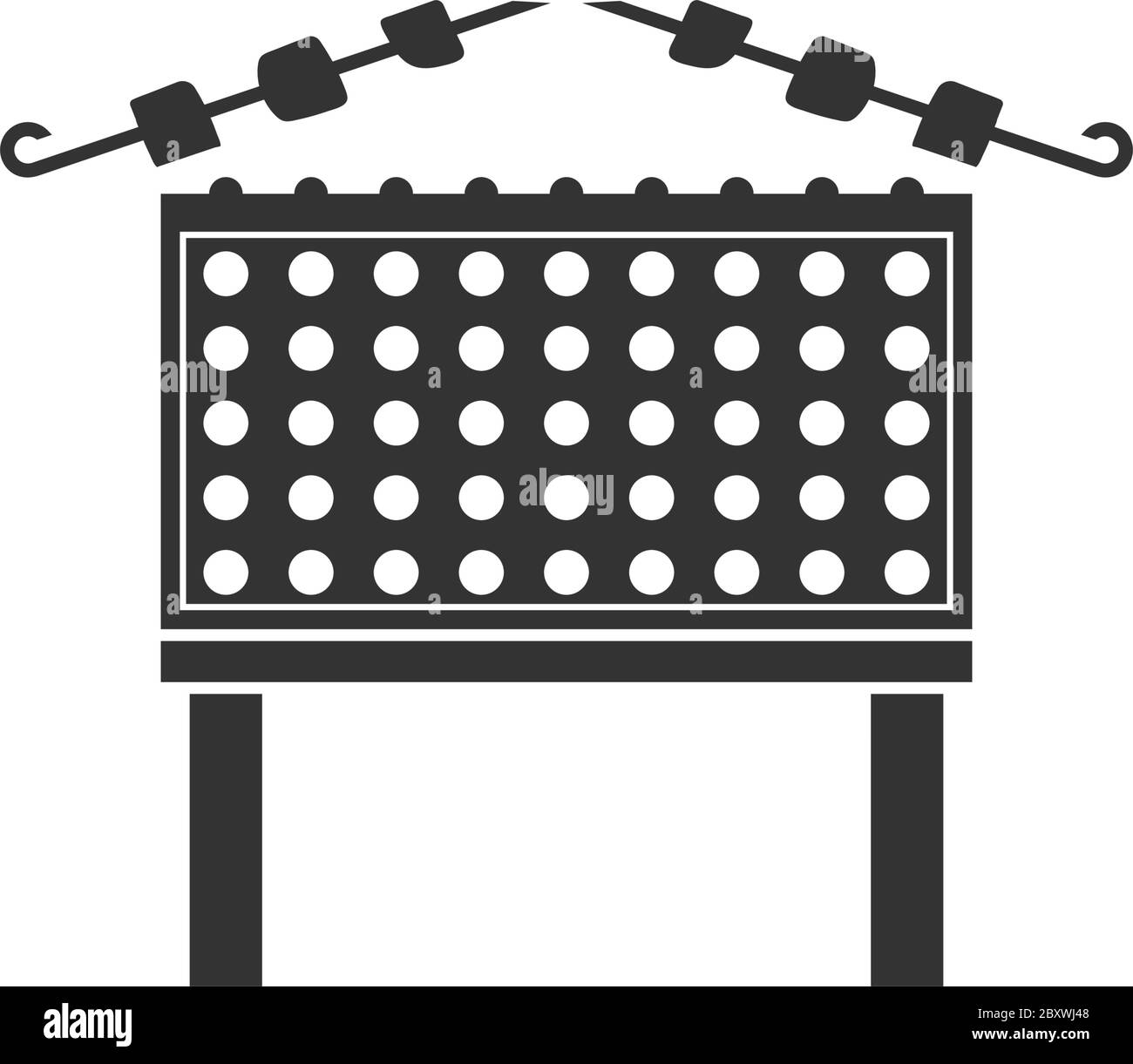Barbecue con shashlik. Icona nera piatta su sfondo bianco Illustrazione Vettoriale