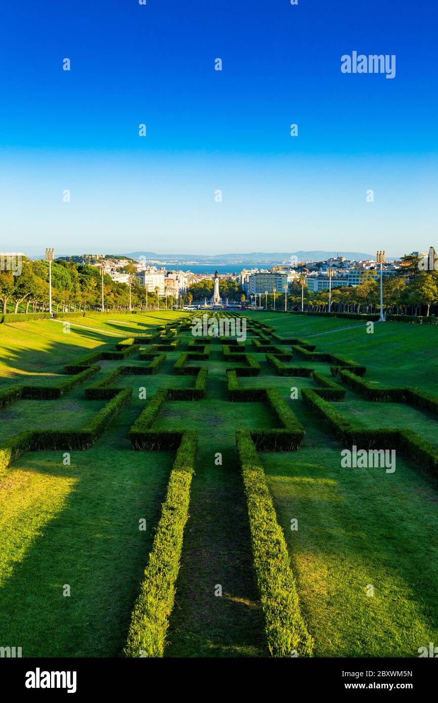 Eduardo VII parco situato nella città di Lisbona, Portogallo Foto Stock