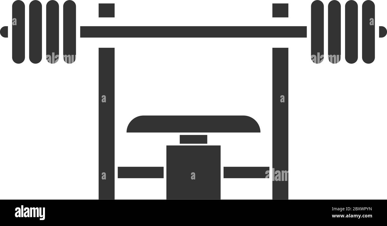 Pressa da banco con barra. Icona nera piatta su sfondo bianco Illustrazione Vettoriale