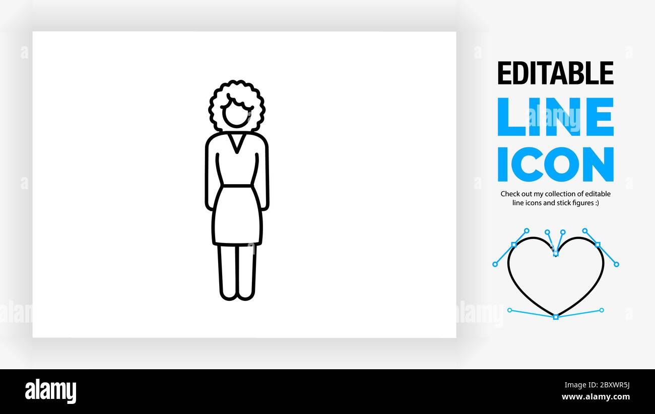 Icona di linea modificabile di una donna colorata con un acconciatura afro Illustrazione Vettoriale