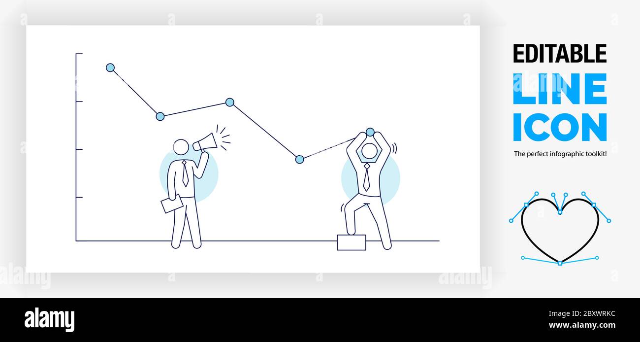 Illustrazione della linea modificabile di due persone di figura del bastone di affari nel marketing online migliorando i risultati della campagna Illustrazione Vettoriale
