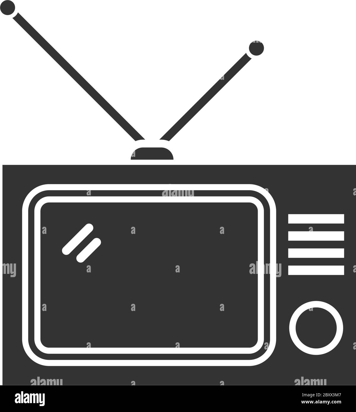 TV. Icona nera piatta su sfondo bianco Illustrazione Vettoriale