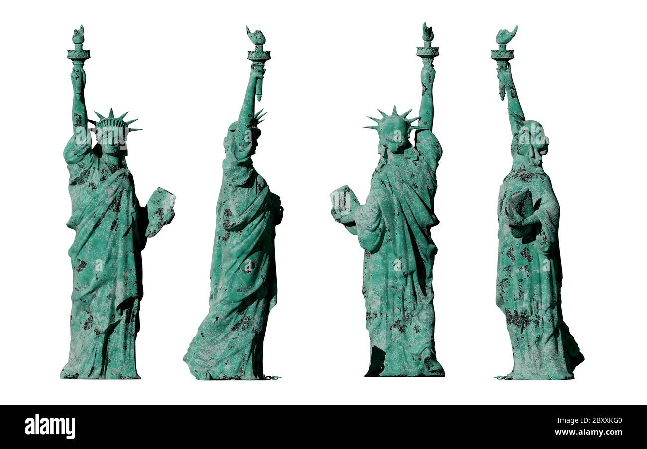 antica statua apocalittica della libertà. 4 viste. isolare su sfondo bianco. Rendering 3D Foto Stock