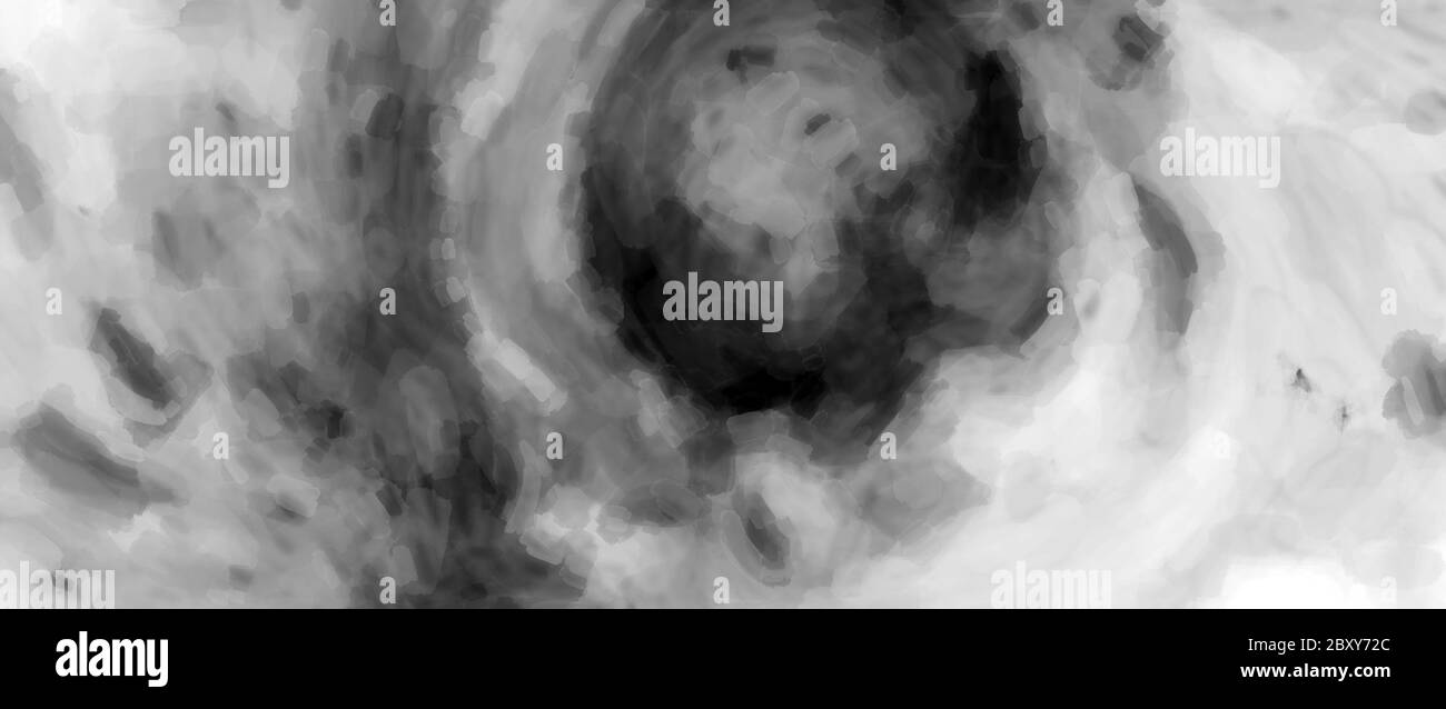 Materia scura nello spazio disegno widescreen bianco e nero, sfondo astratto acquerello generato dal computer, rendering frattale Foto Stock