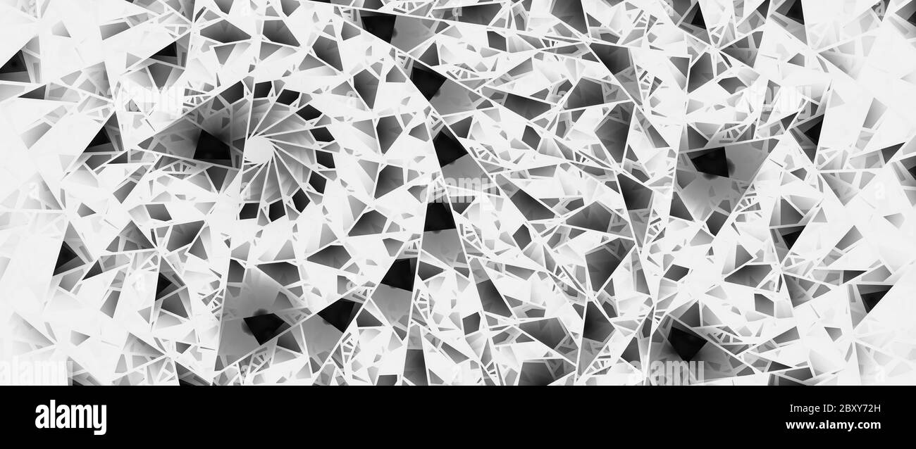 Sfondo widescreen astratto in bianco e nero con vetro colorato invertito, rendering frattale Foto Stock