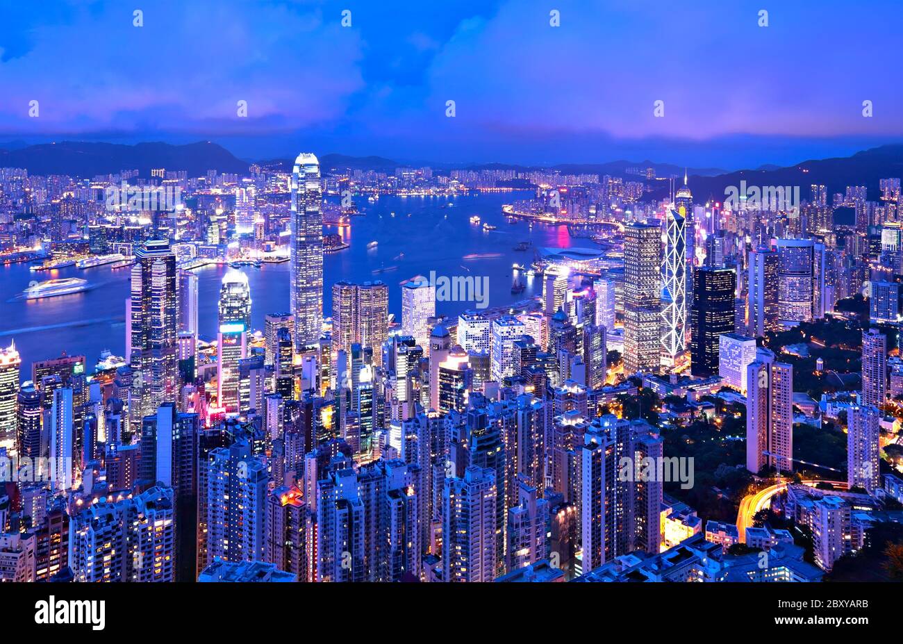 Di Hong Kong di notte Foto Stock