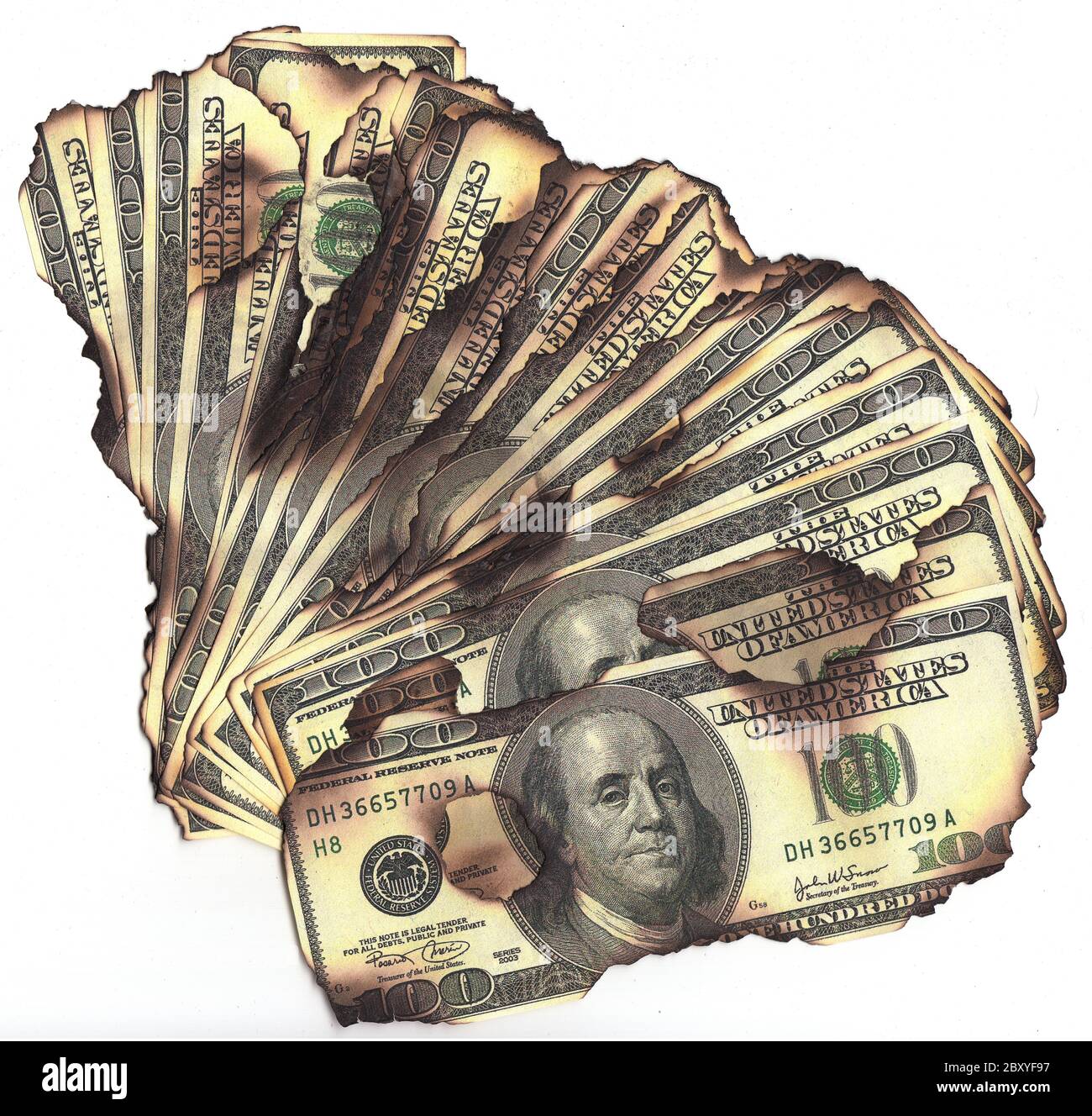 00 dollar bills bruciato Foto Stock