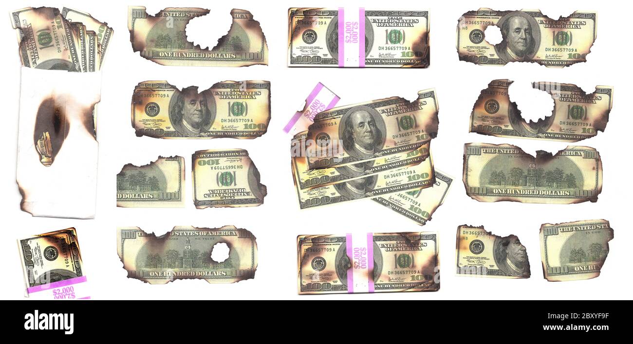 00 dollar bills bruciato Foto Stock