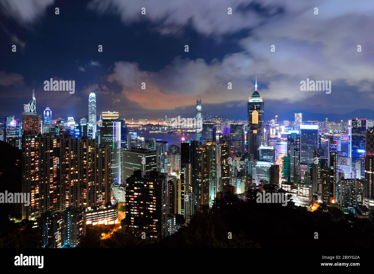 Della città di Hong Kong di notte Foto Stock