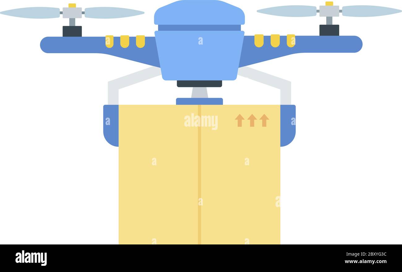 Consegna di un pacchetto grande con icona vettore drone piatta isolato Illustrazione Vettoriale
