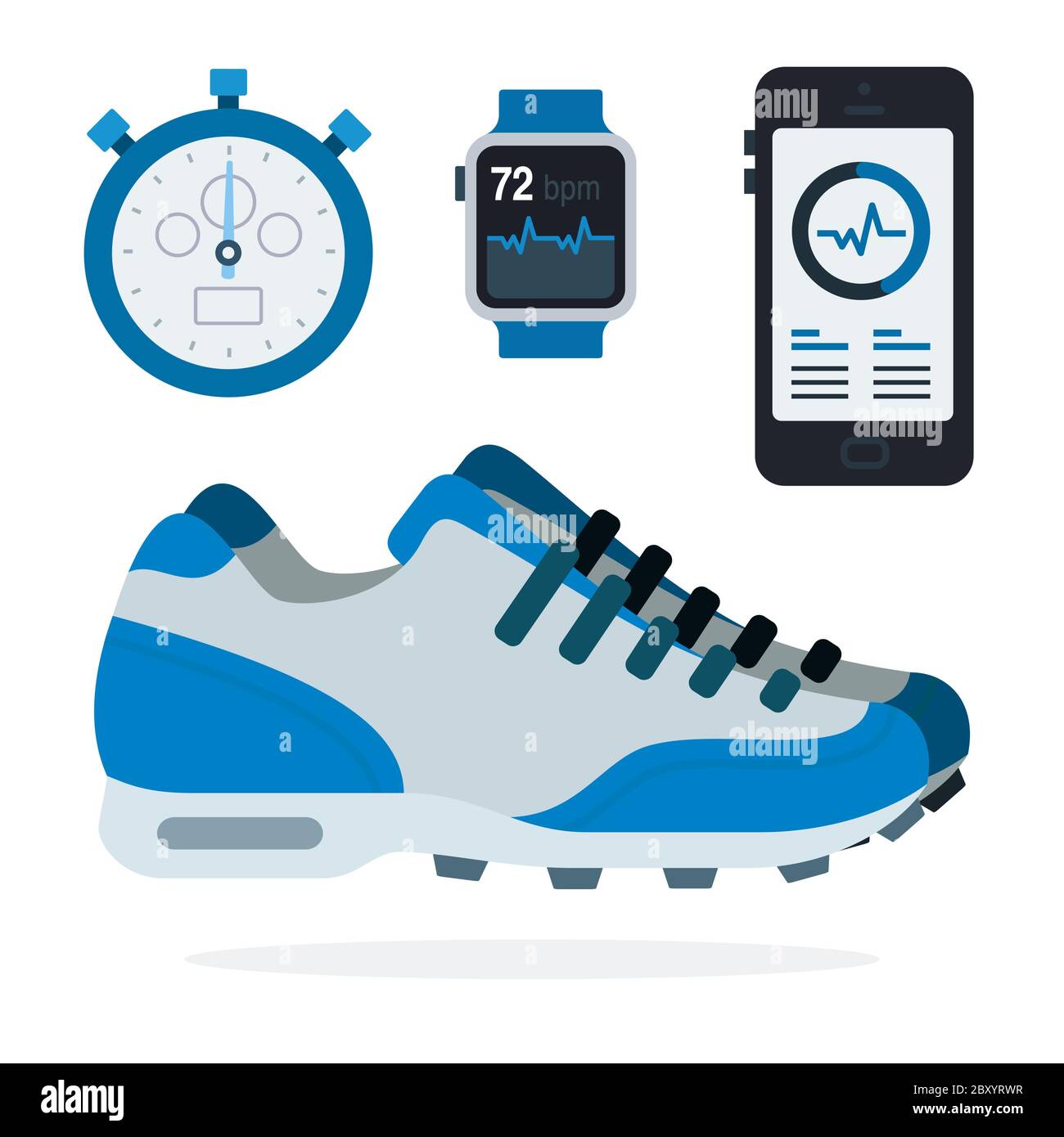 Set di attrezzature sportive Fitness tracker vettore icona piatta isolato. Illustrazione Vettoriale