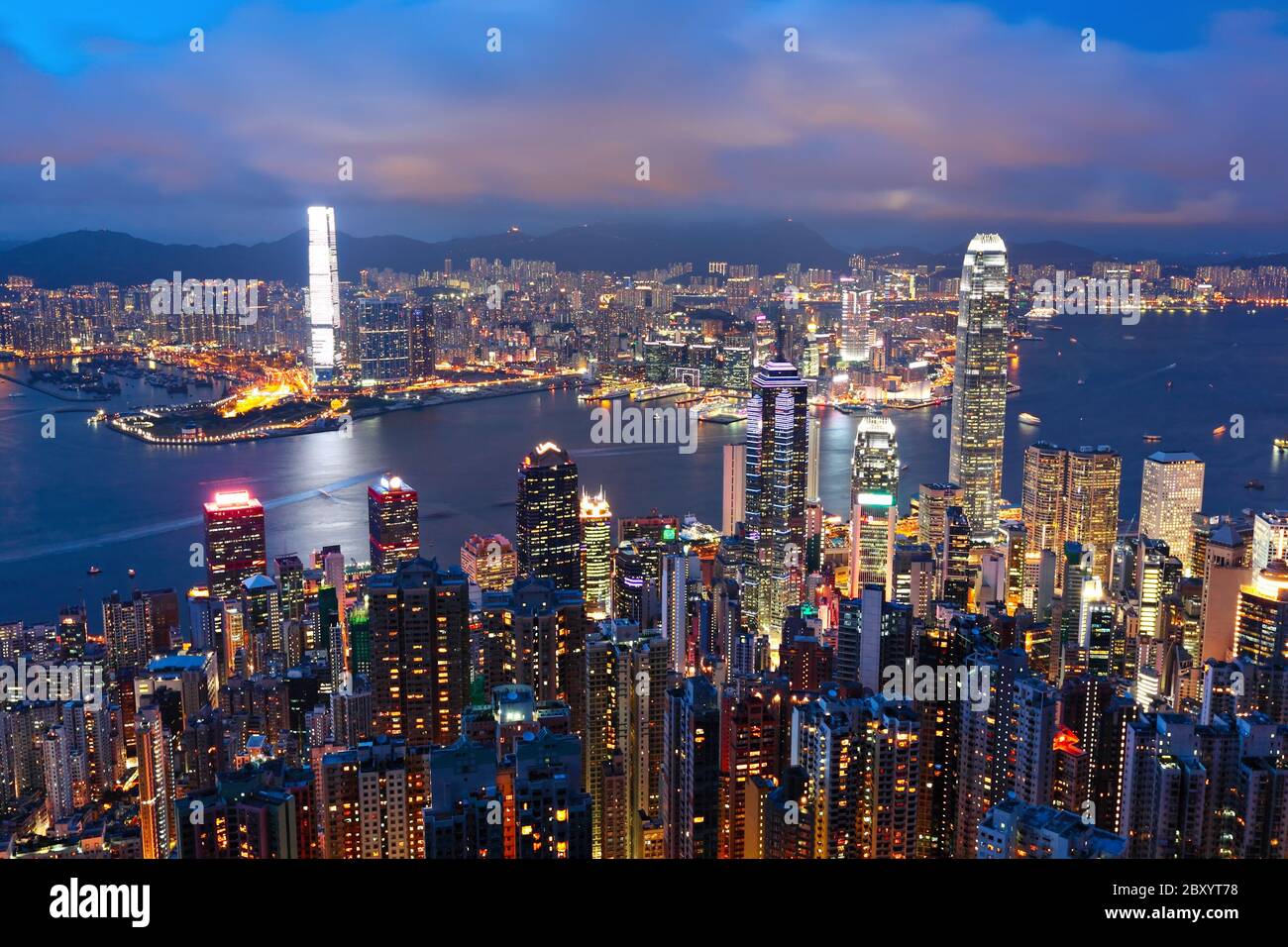 Di Hong Kong di notte Foto Stock