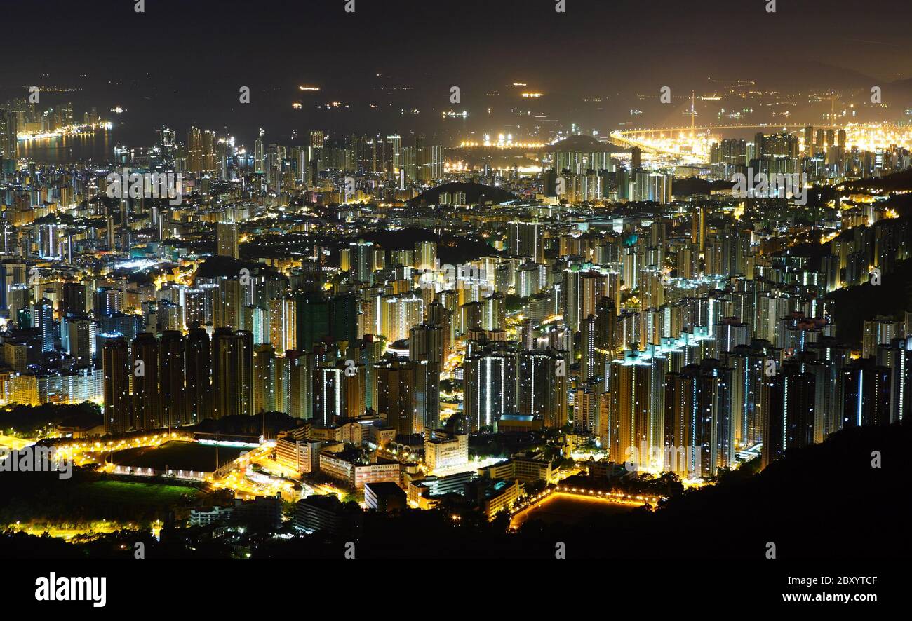 Hong Kong downtown di notte Foto Stock