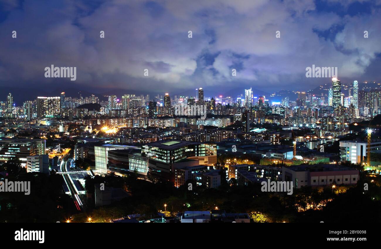 Hong Kong downtown di notte Foto Stock