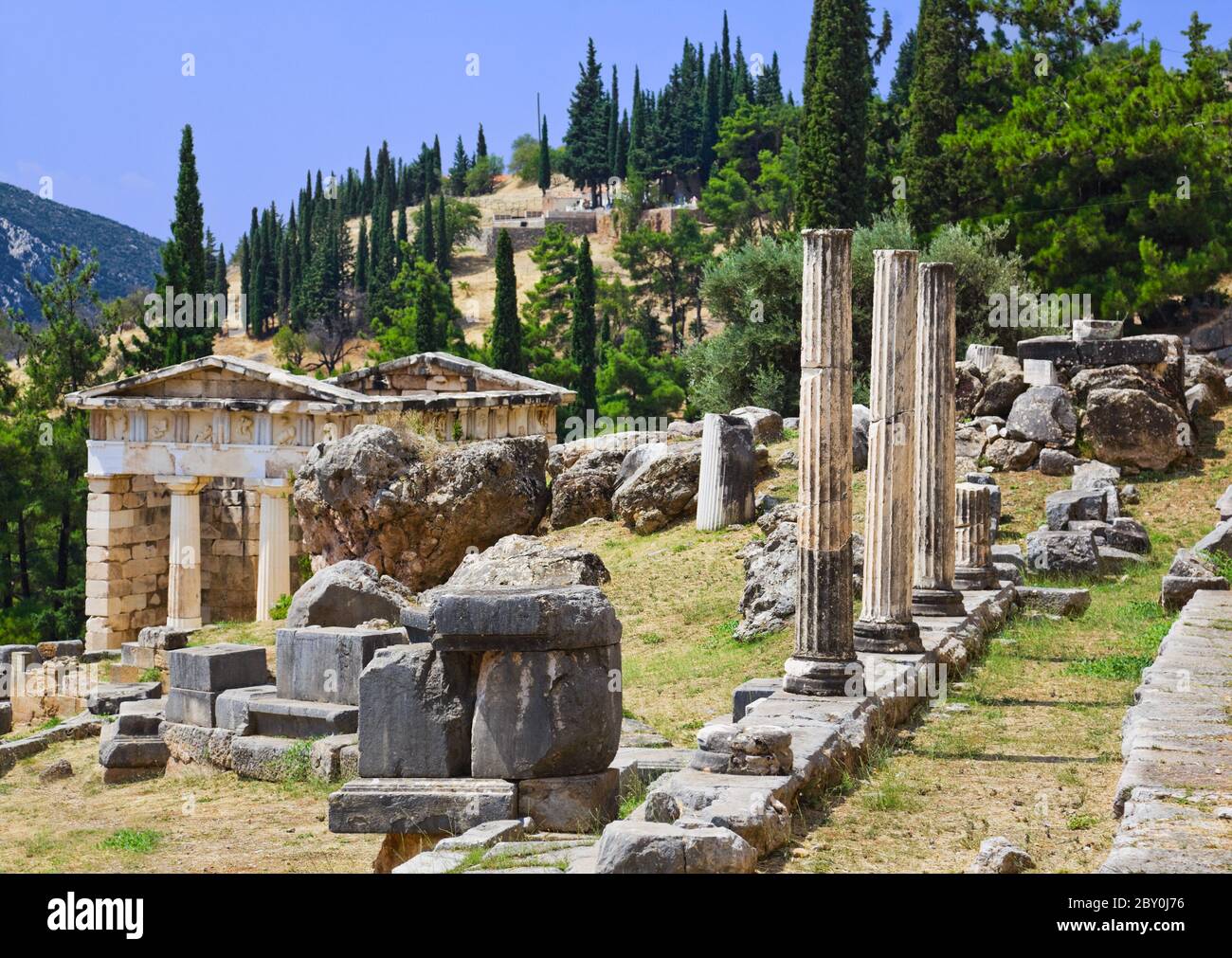 Le rovine della città antica Delphi, Grecia Foto Stock