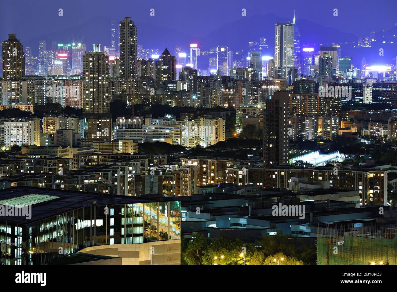 Hong Kong downtown di notte Foto Stock