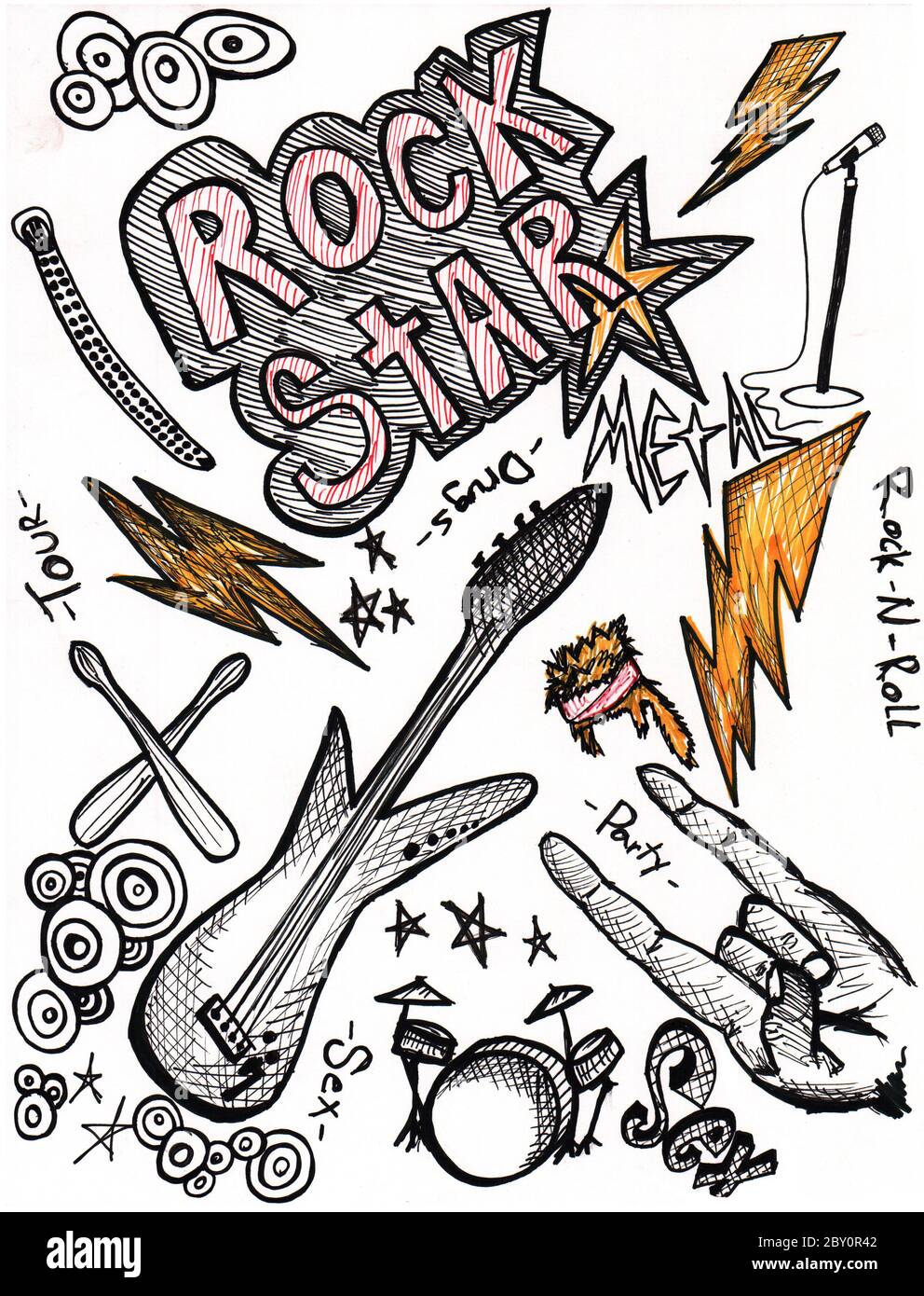 Rock Star mano disegni doodles Foto Stock