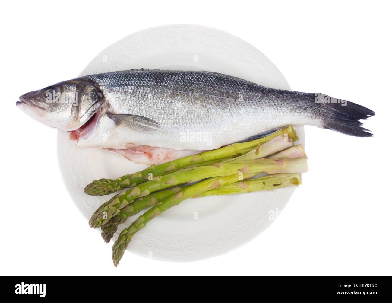 spigola con asparagi Foto Stock